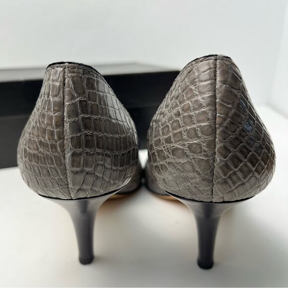 Giuseppe Zanotti Velvet and Croc D'Orsay Holiday Grey Black Dress Pumps - Picture 5 of 12